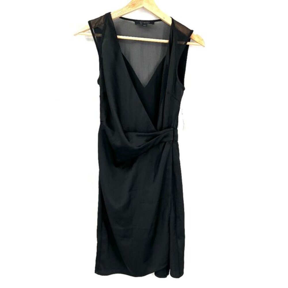 NEW ALLSAINTS Anika Satin tuxedo cocktail Back Wrap Sheath Dress Black LBD 6